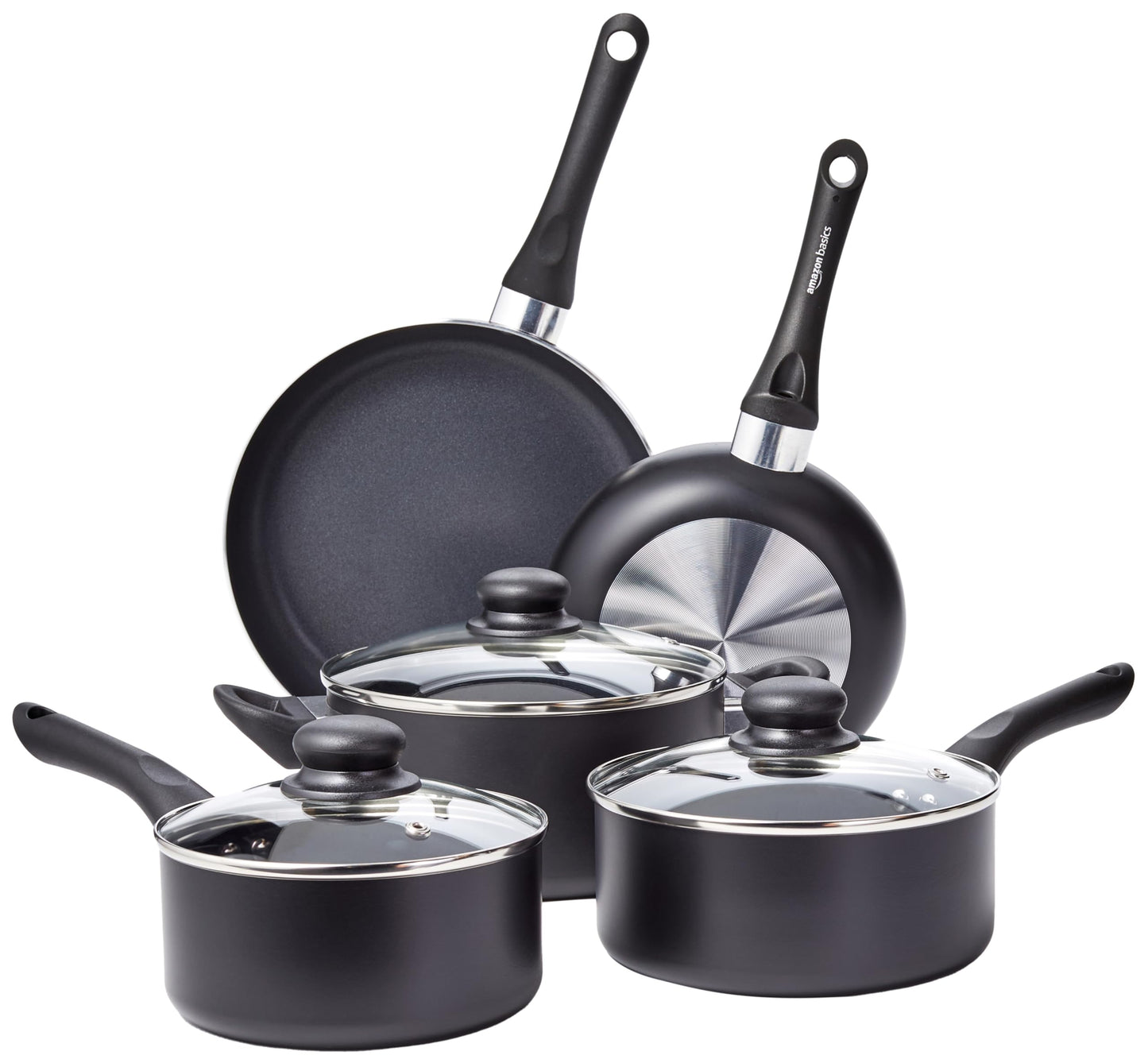 Amazon Basics Non Stick 3-Piece Kitchen Cookware Set, Includes 8-inch, 10-inch, 12-inch Pan, Black