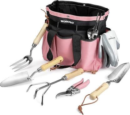WORKPRO 8-Piece Pink Garden Tool Set – Stylish Strength for Every Gardener