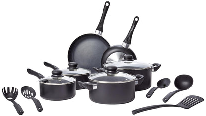 Amazon Basics Non Stick 3-Piece Kitchen Cookware Set, Includes 8-inch, 10-inch, 12-inch Pan, Black