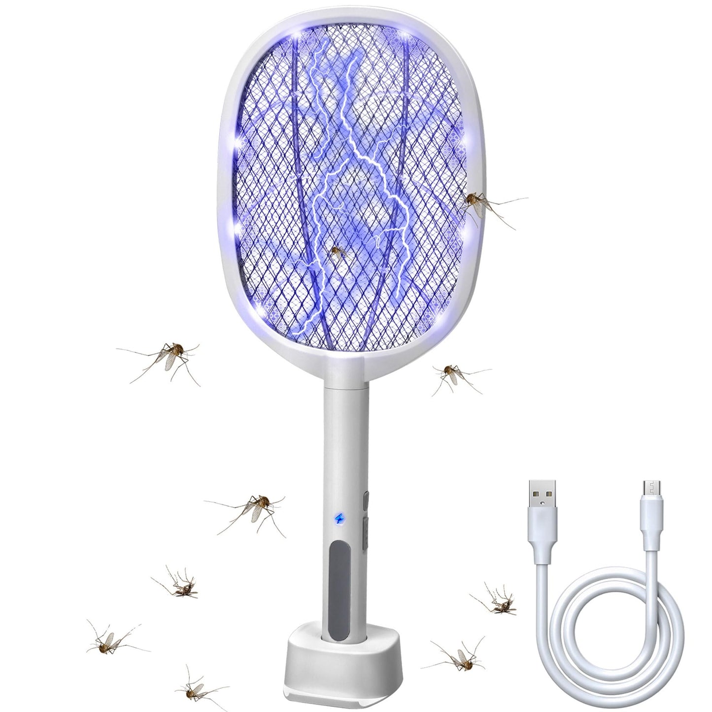 Lulu Home 2-in-1 Electric Bug Zapper Racket, 2 Pack 3000V High Voltage LED Lighted Handheld Mosquito Swatter with 3 Layer Safety Mesh, USB Charging Portable Fly Killer Racquet