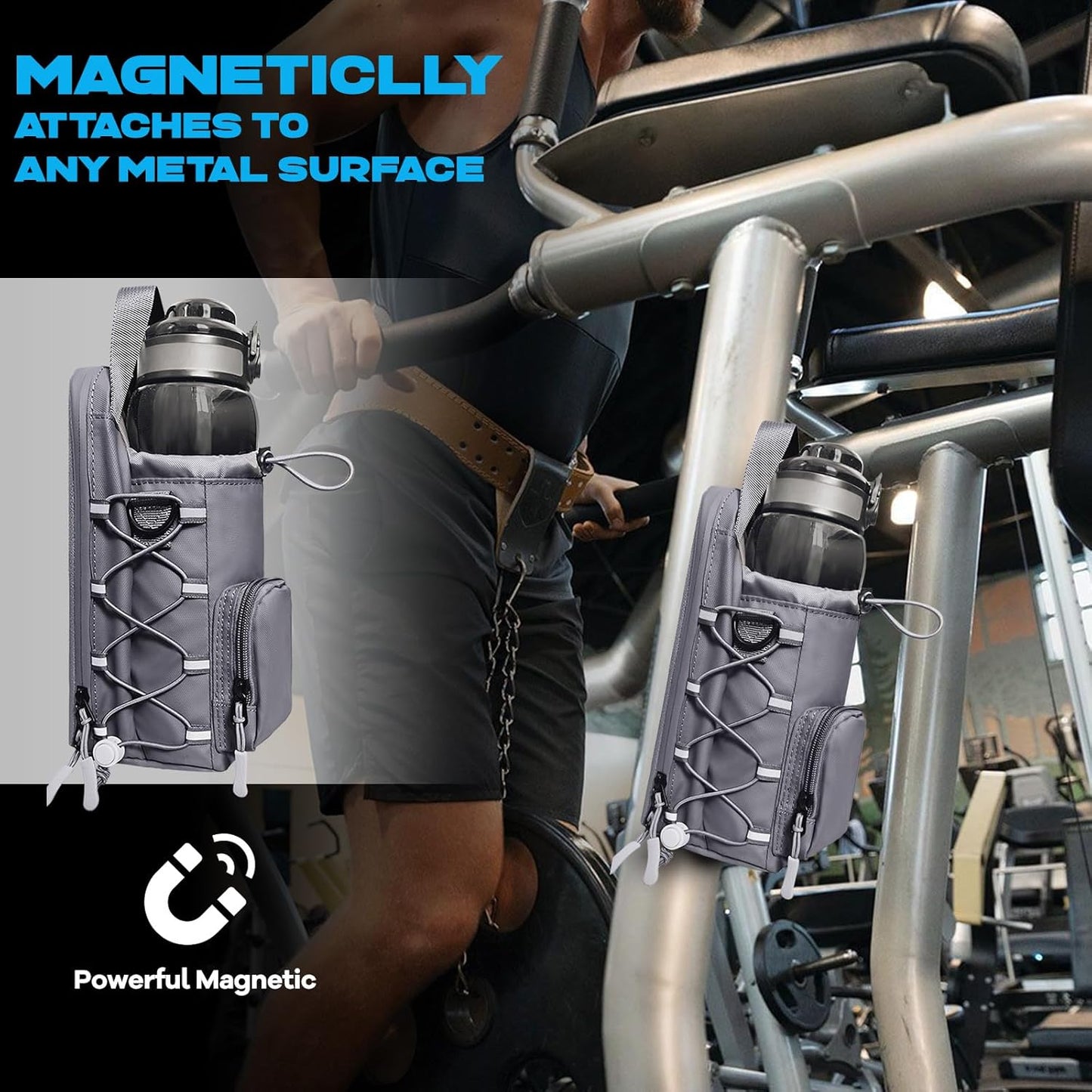 Magnetic Gym Bag for Men and Women, Magnetic Water Bottle Holder for Gym, Small Gym Bag, Gym Gifts for Women and Men (Gray)