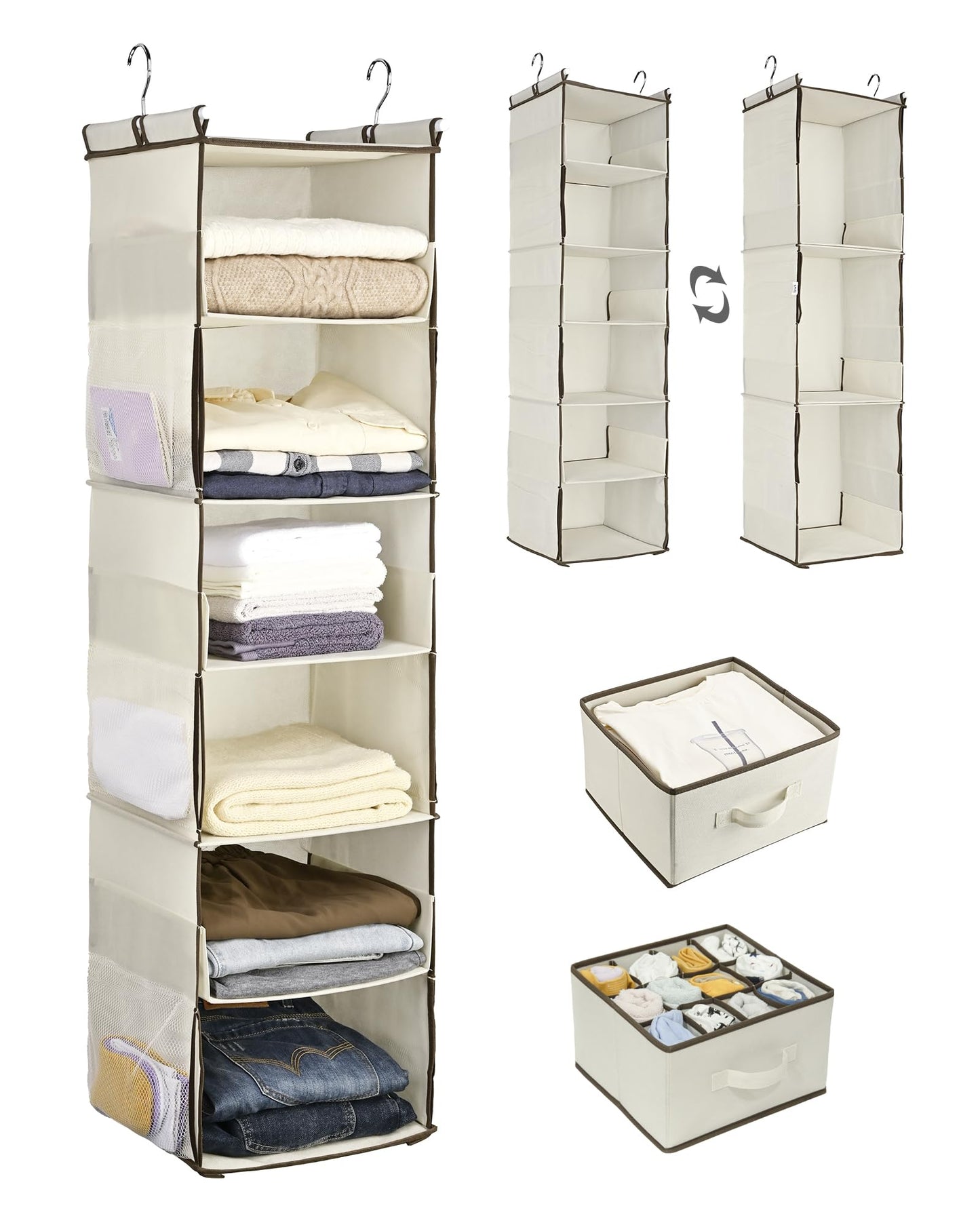 ULG 1 Pack Over Door Organizer with 5 Large Pockets 10 Mesh Side Pockets, 44 lbs Weight Capacity Hanging Storage Organizer with Clear Window Kids Toys, Shoes, Diapers, Dark Grey, 5 Layers