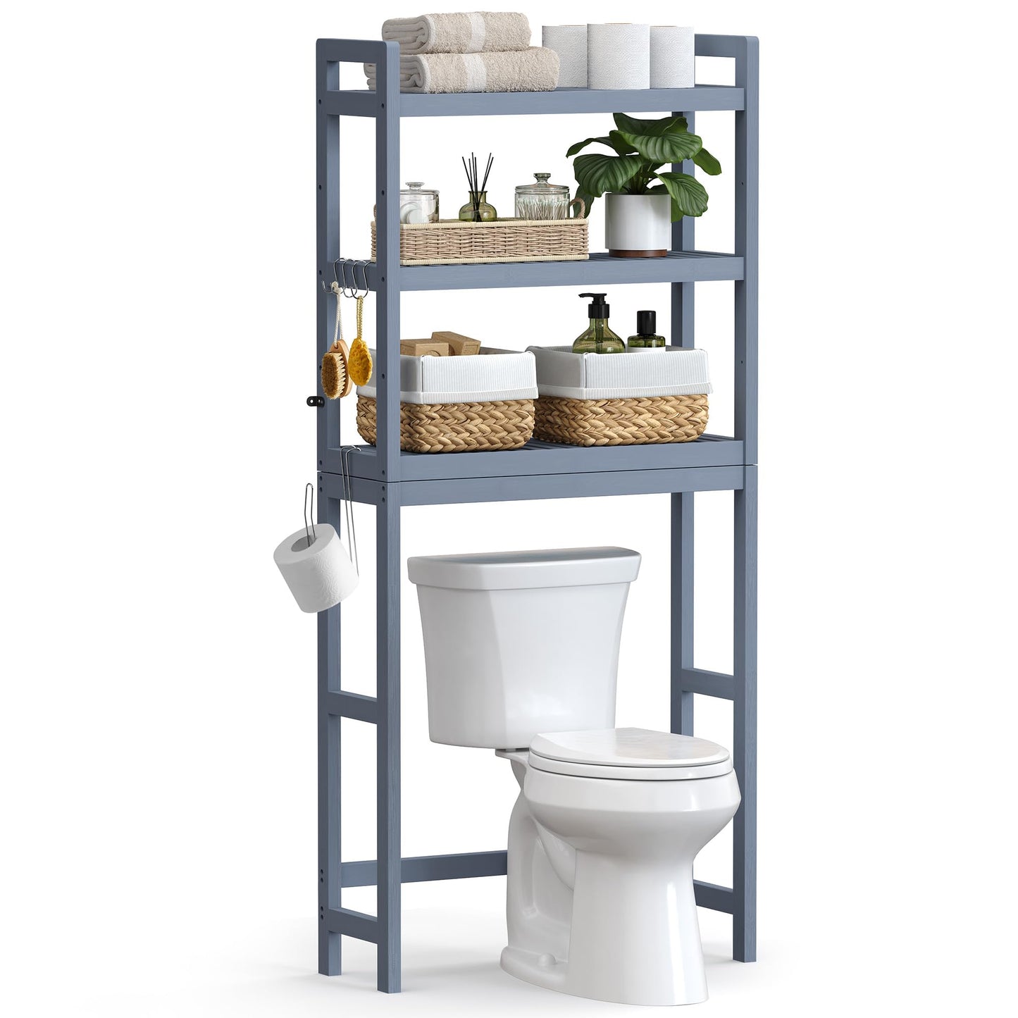 SONGMICS Over The Toilet Storage, 3-Tier Over Toilet Bathroom Organizer with Adjustable Shelf, Fit Most Toilets, Space-Saving, Easy Assembly, Cloud White UBTS01WT