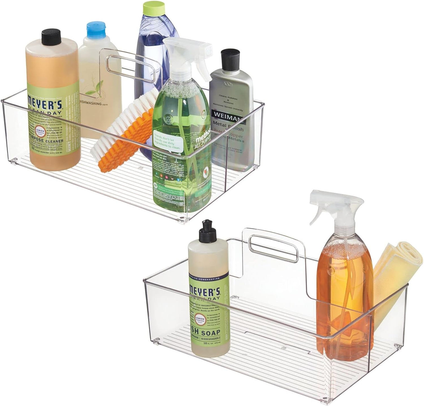 mDesign Ligne Collection - Organizador de almacenamiento portátil dividido de plástico grande con asa para cocina, despensa, encimera, armario, colección Ligne, paquete de 2 unidades, transparente