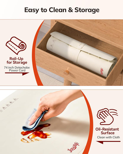 Food Warming Mat 24x16 Inches, Electric Warming Tray with 7 Temps, Foldable Food Warmer for Parties, Buffets, Family Gatherings, Holiday & Sabbath, Child Lock, Heating Mat for Food, Beige