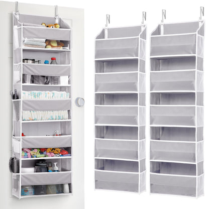 ULG 1 Pack Over Door Organizer with 5 Large Pockets 10 Mesh Side Pockets, 44 lbs Weight Capacity Hanging Storage Organizer with Clear Window Kids Toys, Shoes, Diapers, Dark Grey, 5 Layers