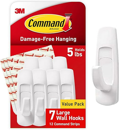 Command Large Utility Hooks, 7 Hooks, 12 Strips