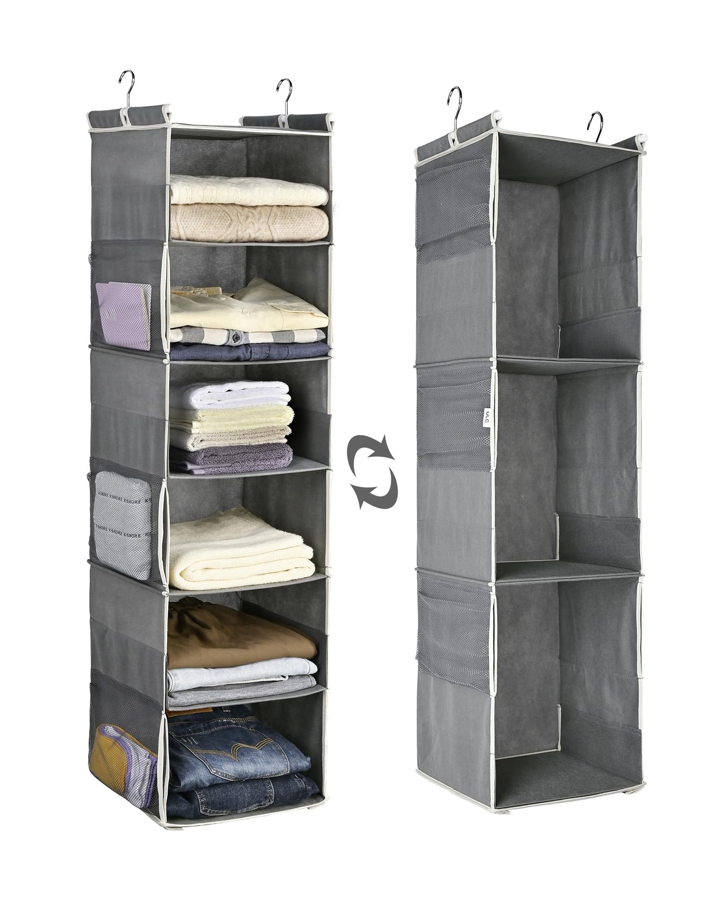 ULG 1 Pack Over Door Organizer with 5 Large Pockets 10 Mesh Side Pockets, 44 lbs Weight Capacity Hanging Storage Organizer with Clear Window Kids Toys, Shoes, Diapers, Dark Grey, 5 Layers