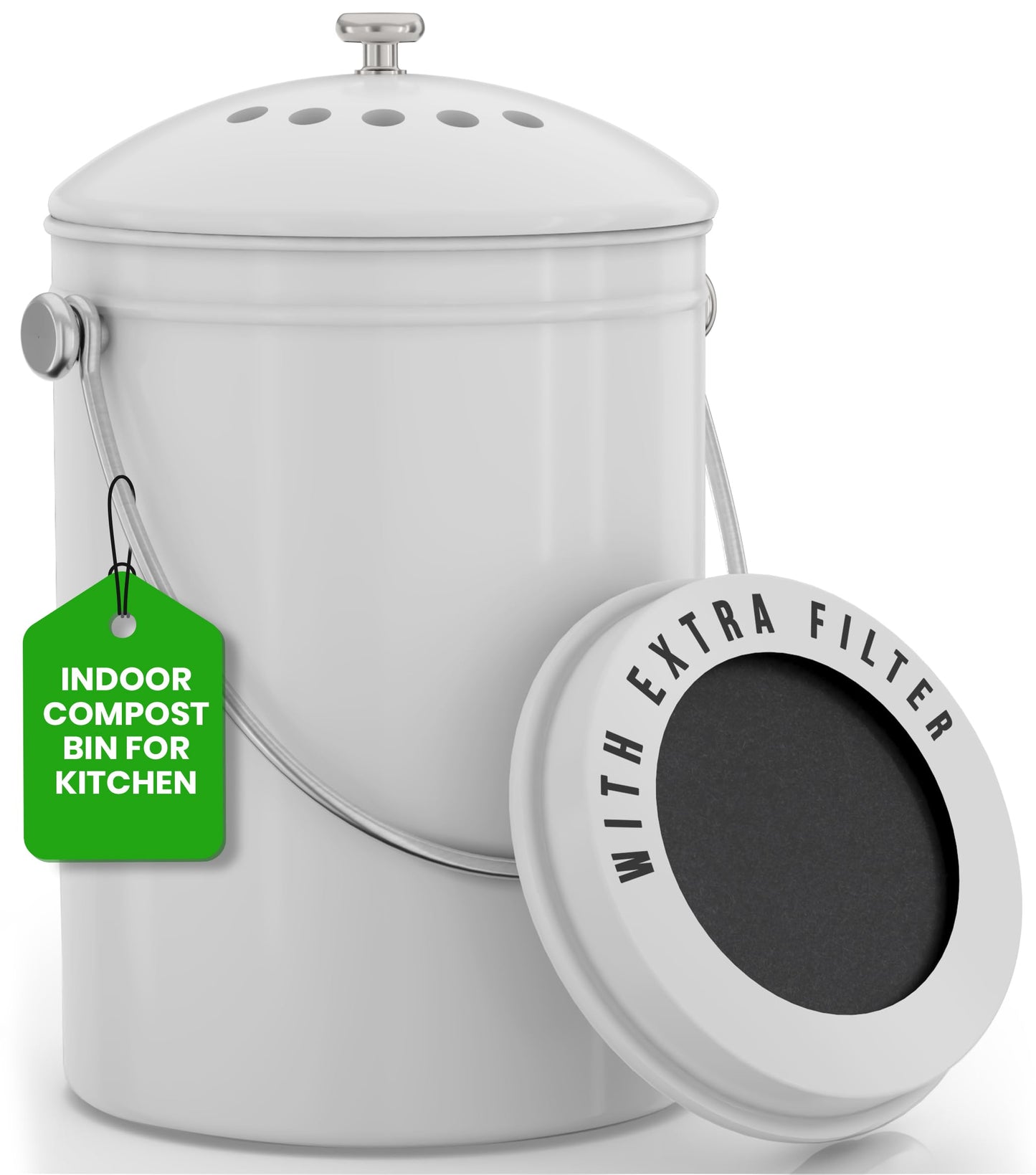 Utopia Kitchen Compost Bin for Kitchen Countertop, 1.3 Gallon Compost Bucket for Kitchen with Lid, Includes 1 Spare Charcoal Filter, Home Essentials - (Silver)
