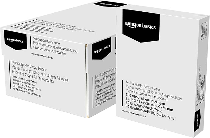 Amazon Basics Multipurpose Copy Printer Paper, 8,5’’x 11’’, 8 Reams.