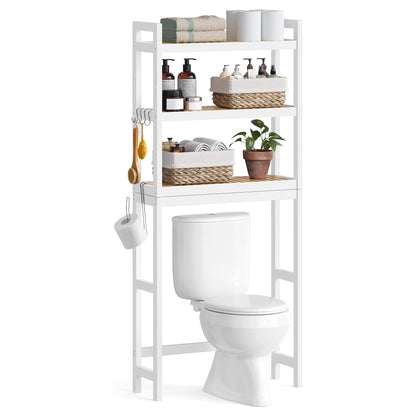 SONGMICS Over The Toilet Storage, 3-Tier Over Toilet Bathroom Organizer with Adjustable Shelf, Fit Most Toilets, Space-Saving, Easy Assembly, Cloud White UBTS01WT