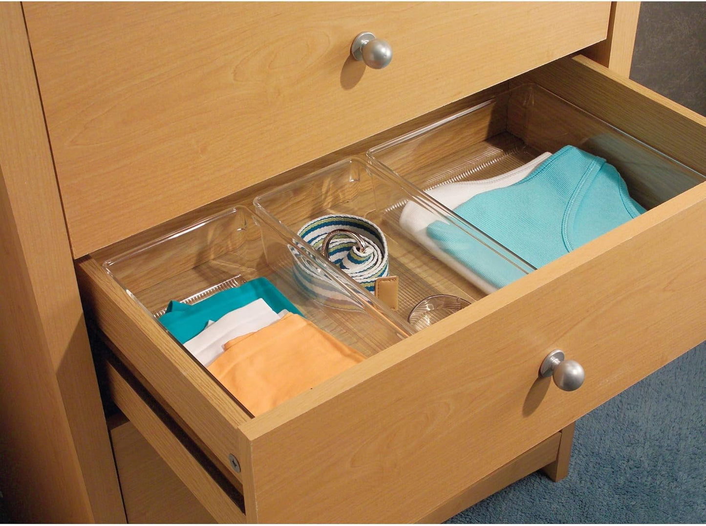 iDesign Linus Plastic Dresser and Vanity Organizer, Storage Bin for Bathroom, Bedroom, Office, Craft Room, Fridge, Freezer, Pantry, 12" x 5" x 3", Clear