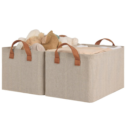 StorageWorks Storage Bins, Shelves Baskets for Organizing, 45L Extra Large Fabric Closet Organizers with Handles, Metal Frame, Brown and White, 2-Pack