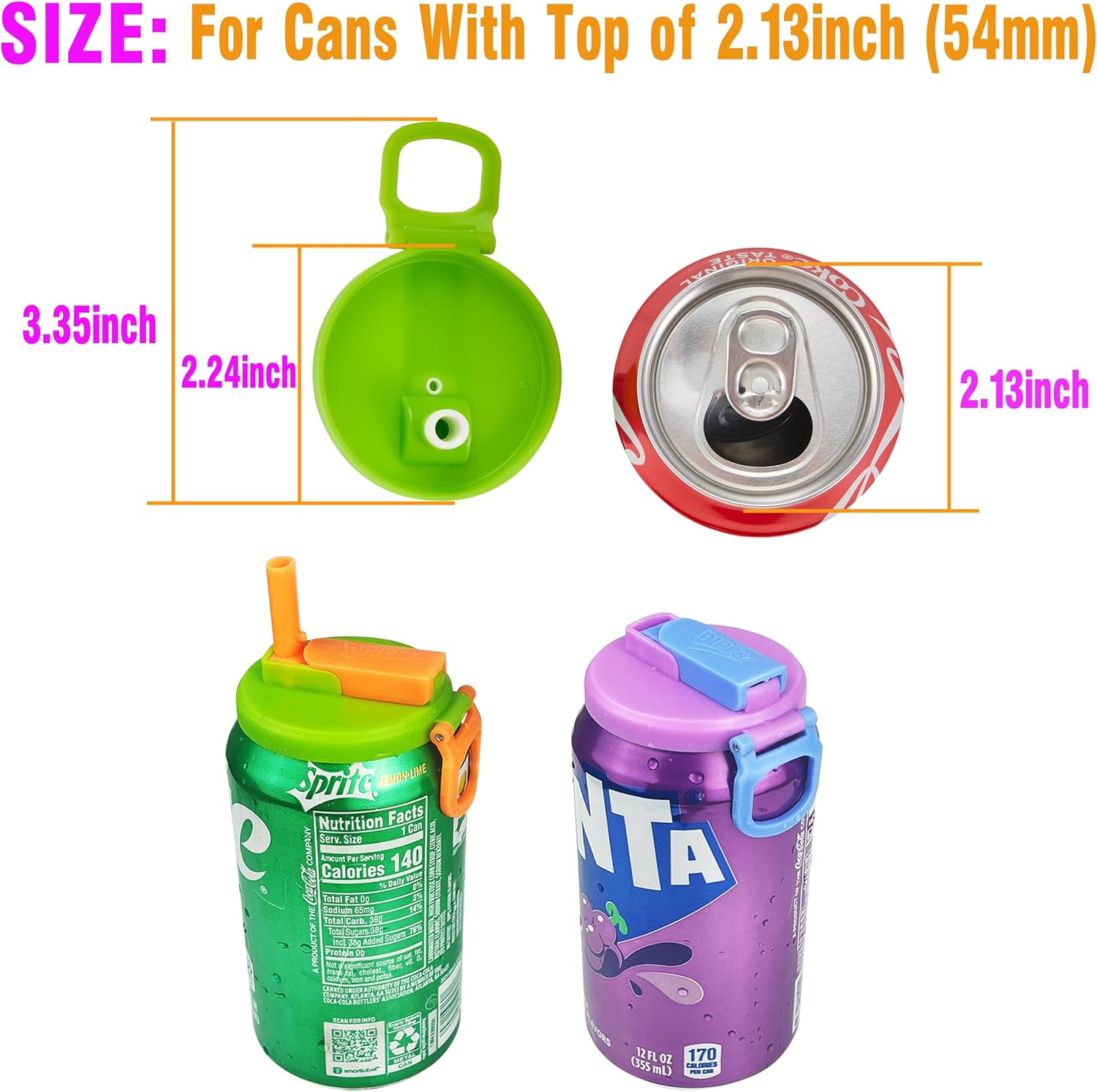 6 pack 6 color Soda Can Lids with Straws, Reusable Silicone Straws Soda ​Can Covers, BPA-Free,Airtight Seal, Easy to Use, Prevents Spills, Fits Standard Cans. (Colour mixture)