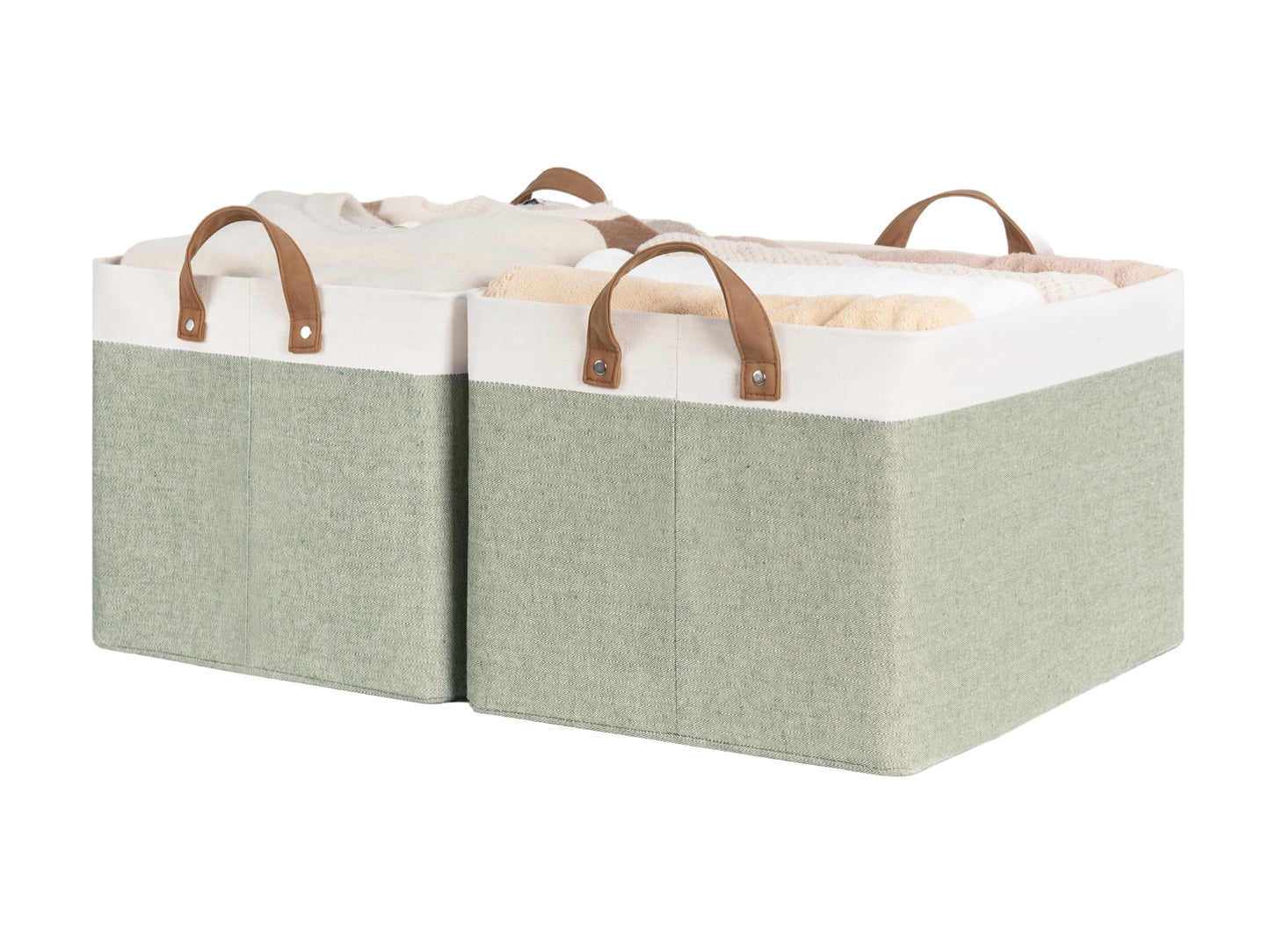 StorageWorks Storage Bins, Shelves Baskets for Organizing, 45L Extra Large Fabric Closet Organizers with Handles, Metal Frame, Brown and White, 2-Pack