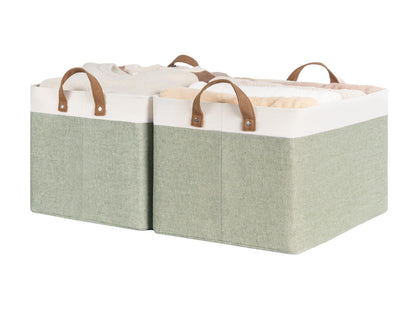 StorageWorks Storage Bins, Shelves Baskets for Organizing, 45L Extra Large Fabric Closet Organizers with Handles, Metal Frame, Brown and White, 2-Pack