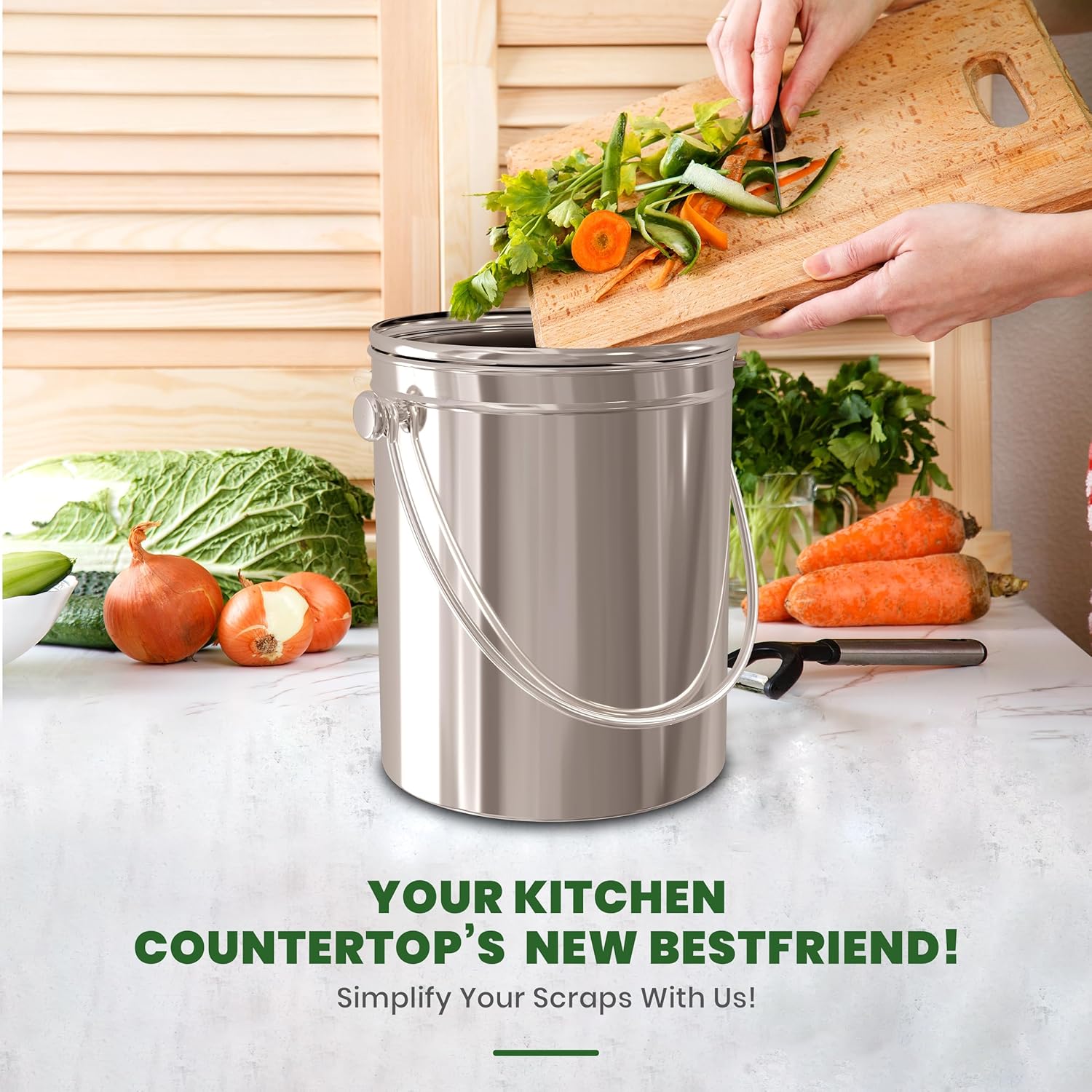 Utopia Kitchen Compost Bin for Kitchen Countertop, 1.3 Gallon Compost Bucket for Kitchen with Lid, Includes 1 Spare Charcoal Filter, Home Essentials - (Silver)