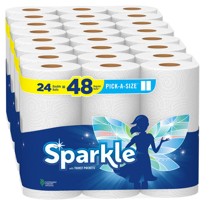 Sparkle Pick-A-Size Paper Towels, 6 Double Rolls = 12 Regular Rolls, Everyday Value Paper Towel With Full And Half Sheets