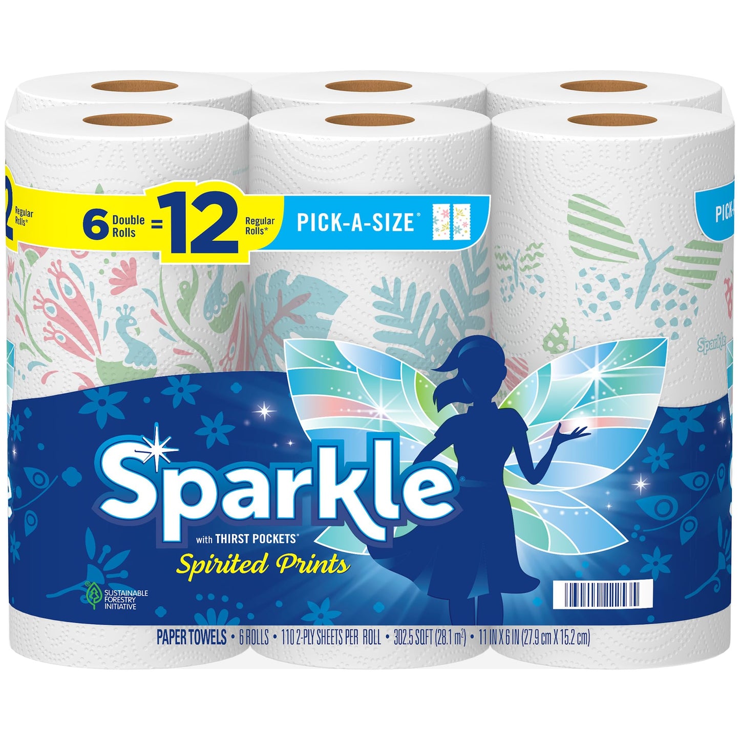 Sparkle Pick-A-Size Paper Towels, 6 Double Rolls = 12 Regular Rolls, Everyday Value Paper Towel With Full And Half Sheets