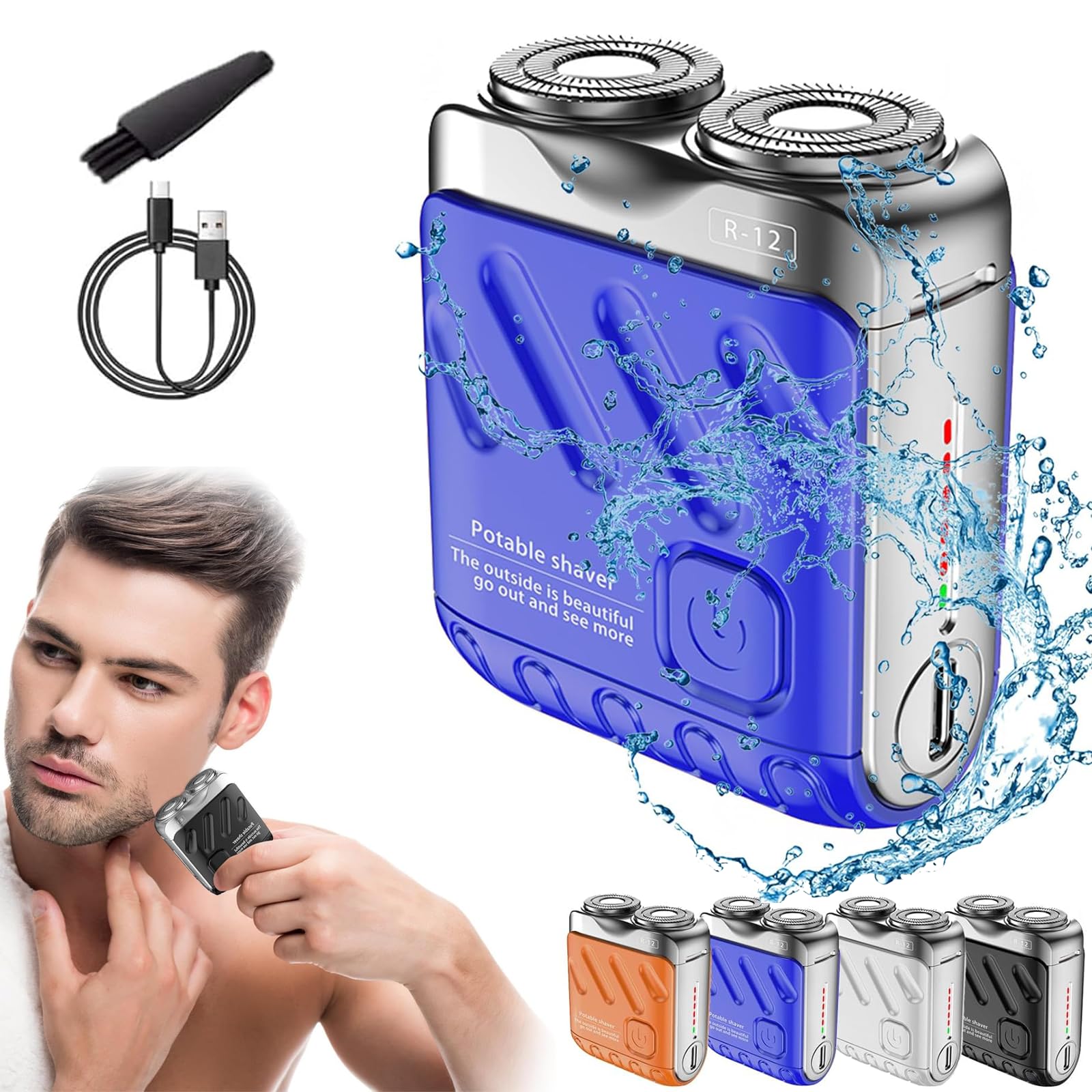 Skywortl Mini Shaver, Beard Shaver, Beard Shaver Mini and Portable Suitcase Design, Mini Portable Electric Shaver for Men Waterproof, Shaver Mini and Portable Double-Ring Magnetic Cutter (Black)