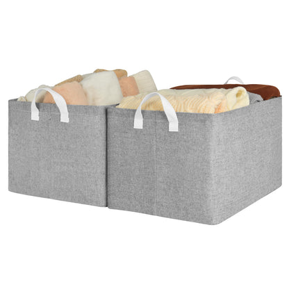 StorageWorks Storage Bins, Shelves Baskets for Organizing, 45L Extra Large Fabric Closet Organizers with Handles, Metal Frame, Brown and White, 2-Pack
