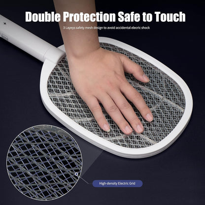 Lulu Home 2-in-1 Electric Bug Zapper Racket, 2 Pack 3000V High Voltage LED Lighted Handheld Mosquito Swatter with 3 Layer Safety Mesh, USB Charging Portable Fly Killer Racquet