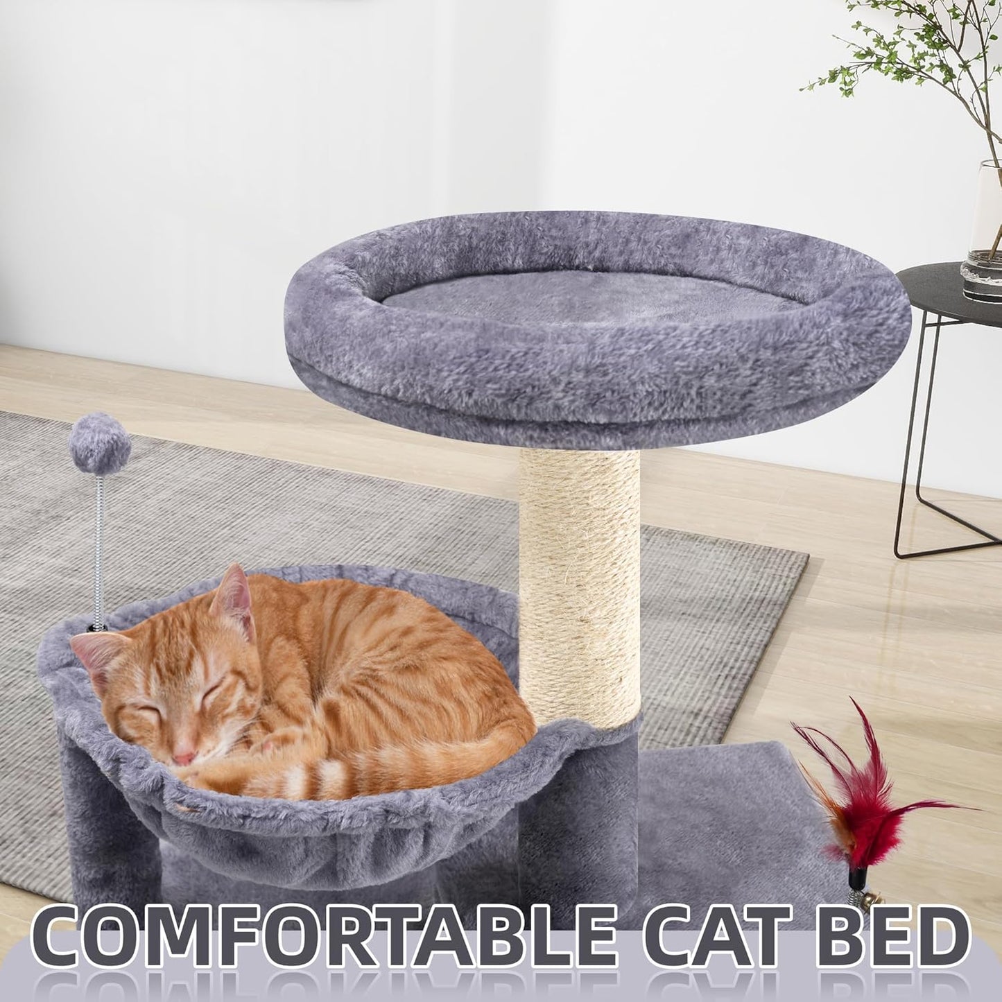 TINWEIUS 42.5'' Cat Tree for Indor Cats, Multifunctional Cat Tower with Cozy Condo, Perches, Scratching Posts and Hammock