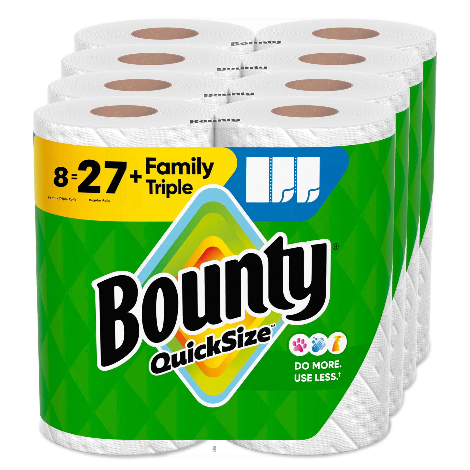 Bounty Quick Size Paper Towels, White, 8 Family Rolls = 20 Regular Rolls (Packaging May Vary)