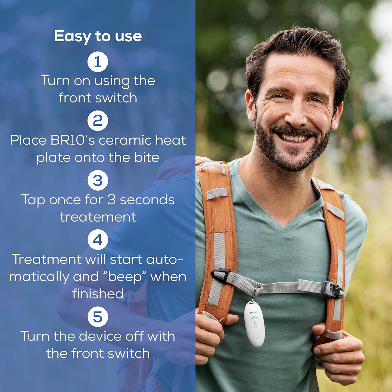 Beurer BR10 Insect Bite Healer with Clip, Portable Itch and Swelling Relief for Non-Toxic Treatment of Mosquito Bites and Other Common Insect Bites, Outdoors Essential