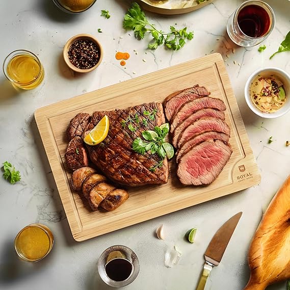 ROYAL CRAFT WOOD Bamboo Cutting Board Set With Juice Grooves