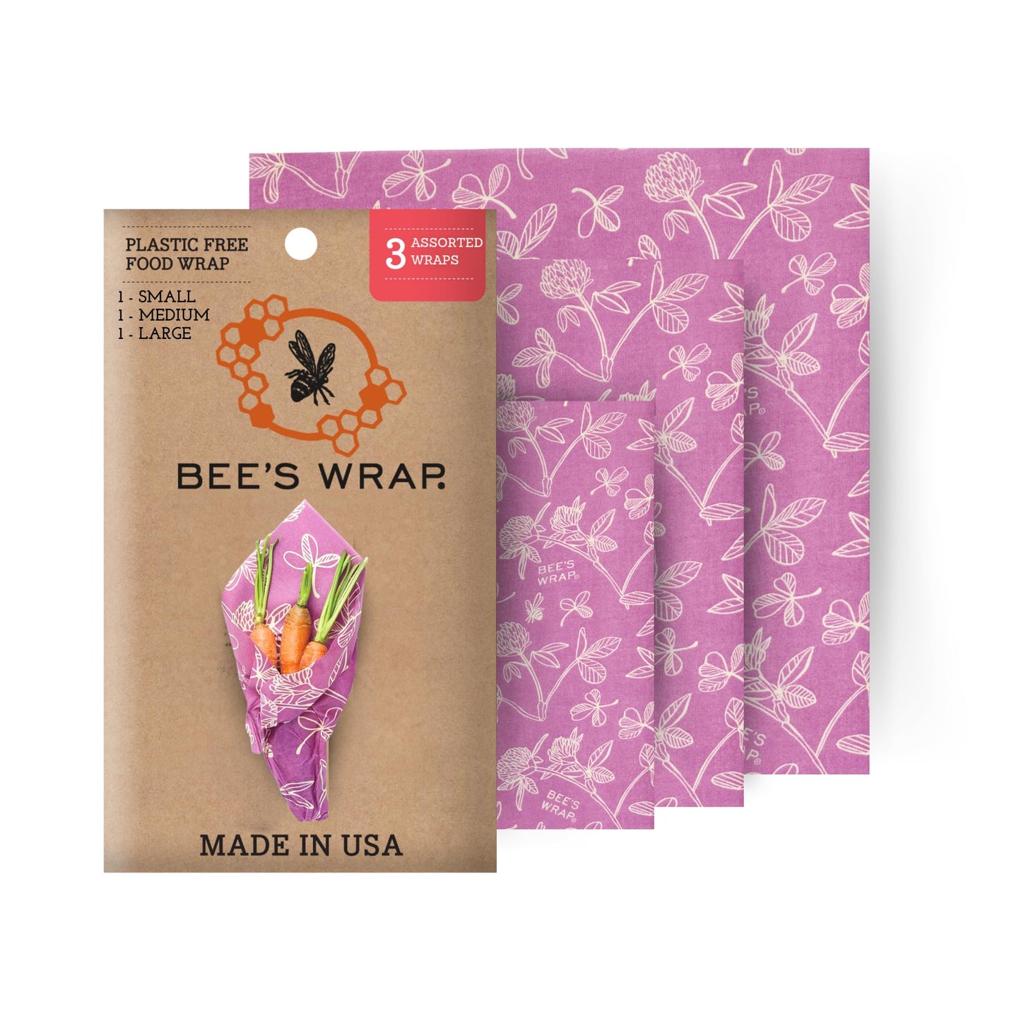 Bee's Wrap Beeswax Wraps for Food - Honeycomb 3 Pack (S, M, L) Made in USA Reusable & Organic Food Wraps, Sandwich Wrap & Bowl Covers - Eco-Friendly Alternative to Aluminum Foil & Plastic Wrap
