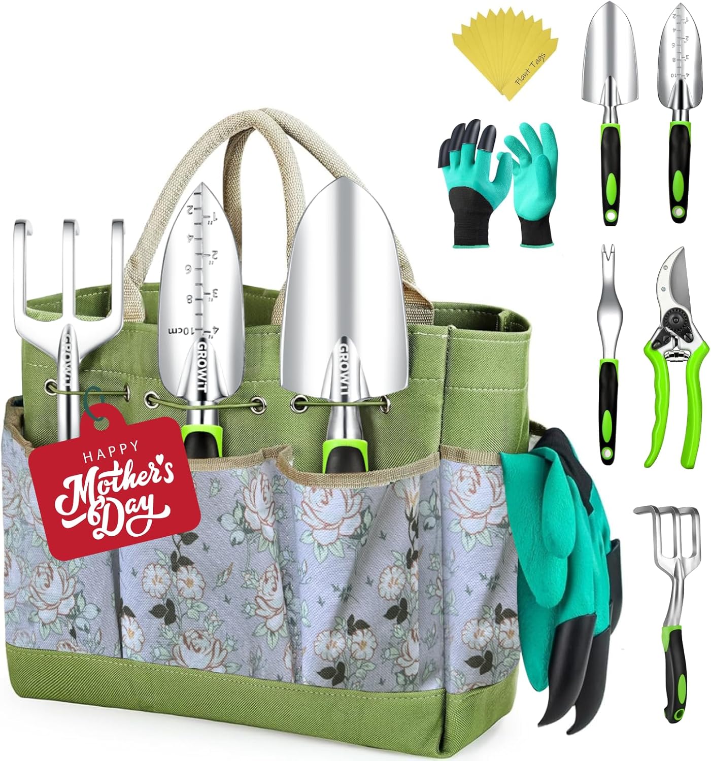 Heavy Duty Garden Tools 22 Pieces Floral Set - Rust Proof, Non-Slip, Durable Gardening Supplies - Ergonomic Hand Tools - Ideal Gardening Gifts for Women