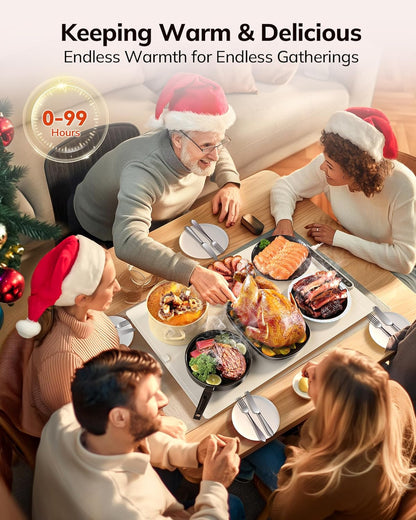 Food Warming Mat 24x16 Inches, Electric Warming Tray with 7 Temps, Foldable Food Warmer for Parties, Buffets, Family Gatherings, Holiday & Sabbath, Child Lock, Heating Mat for Food, Beige