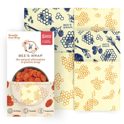 Bee's Wrap Beeswax Wraps for Food - Honeycomb 3 Pack (S, M, L) Made in USA Reusable & Organic Food Wraps, Sandwich Wrap & Bowl Covers - Eco-Friendly Alternative to Aluminum Foil & Plastic Wrap