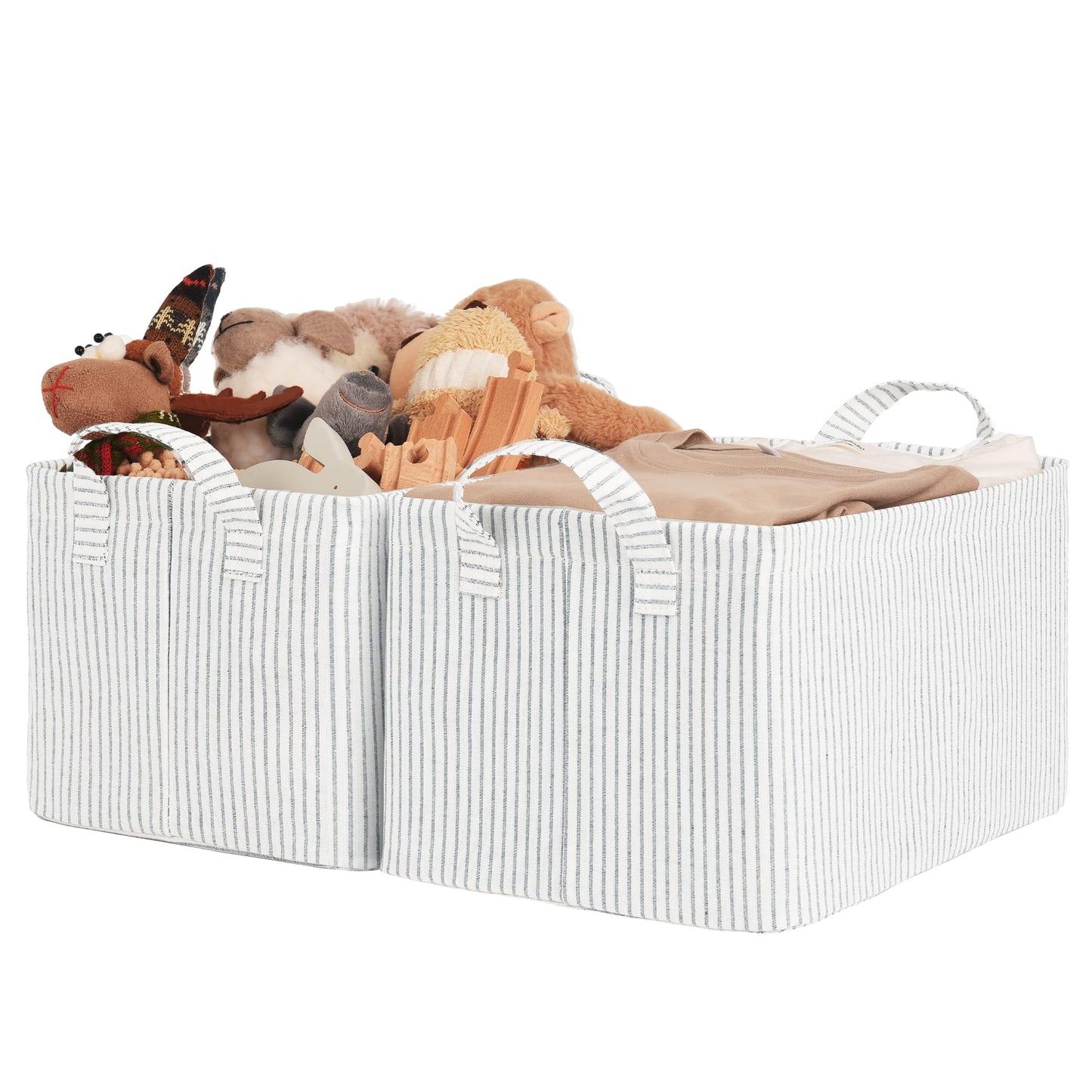 StorageWorks Storage Bins, Shelves Baskets for Organizing, 45L Extra Large Fabric Closet Organizers with Handles, Metal Frame, Brown and White, 2-Pack