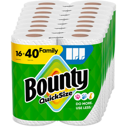 Bounty Quick Size Paper Towels, White, 8 Family Rolls = 20 Regular Rolls (Packaging May Vary)