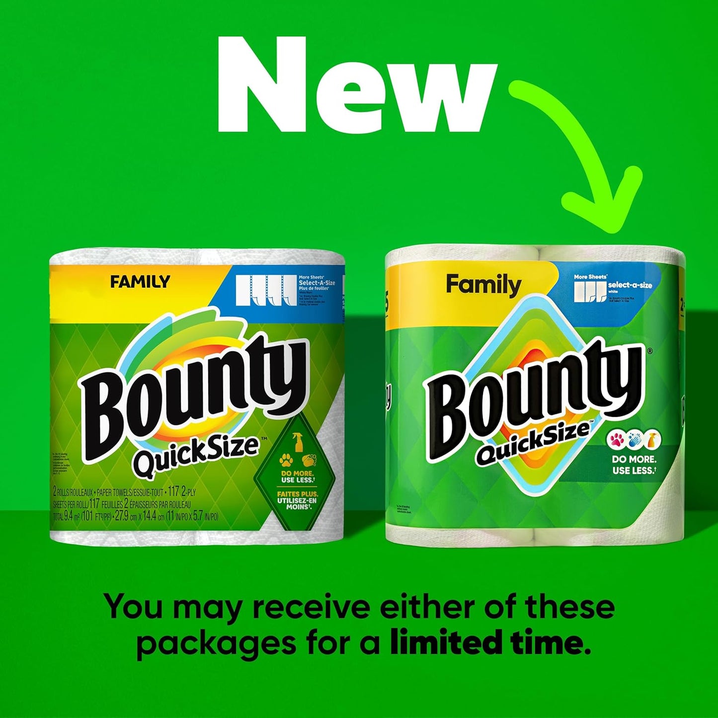 Bounty Quick Size Paper Towels, White, 8 Family Rolls = 20 Regular Rolls (Packaging May Vary)