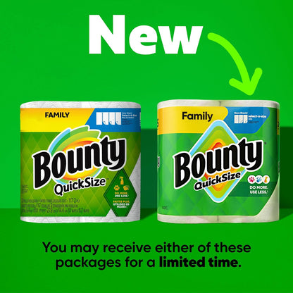 Bounty Quick Size Paper Towels, White, 8 Family Rolls = 20 Regular Rolls (Packaging May Vary)