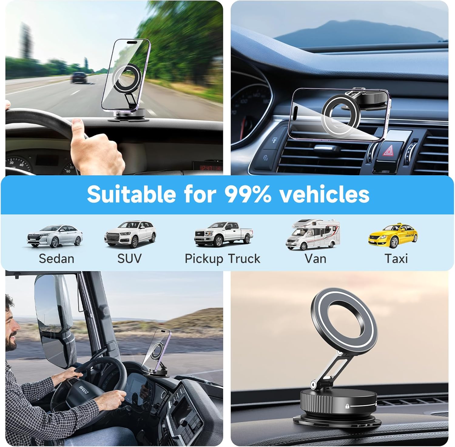 360°Adjustable Vacuum Magnetic Phone Holder for Your Car [96+LBS Suction & 2800gf Magnetic & Hands-Free Suction Cup] Car Mount for Car/Gym/Shower.Car Phone Holder for Magsafe iPhone16 ProMax 15 14 13