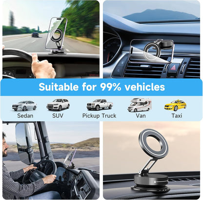 360°Adjustable Vacuum Magnetic Phone Holder for Your Car [96+LBS Suction & 2800gf Magnetic & Hands-Free Suction Cup] Car Mount for Car/Gym/Shower.Car Phone Holder for Magsafe iPhone16 ProMax 15 14 13