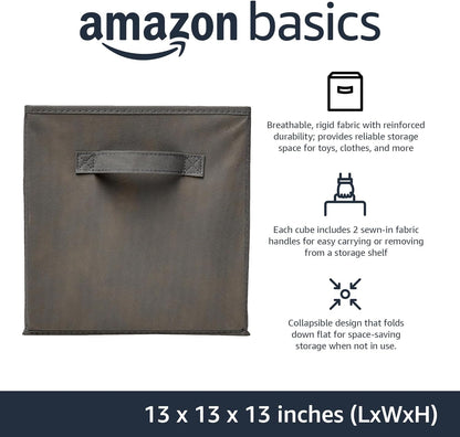Amazon Basics Cube Organizer Storage Bins Handles, Collapsible Fabric, Pack of 6, 13"x13"x13", Gray