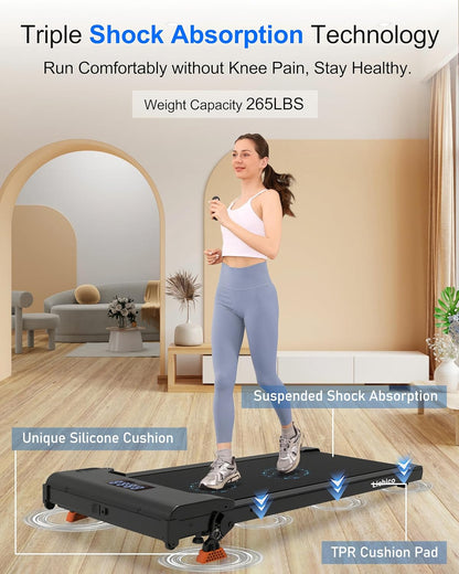 Lichico Walking Pad Under Desk Treadmill，Portable Small Treadmills for Home and Office，Super Quiet Brushless Motorized Walking Jogging Running Machine with Remote Control