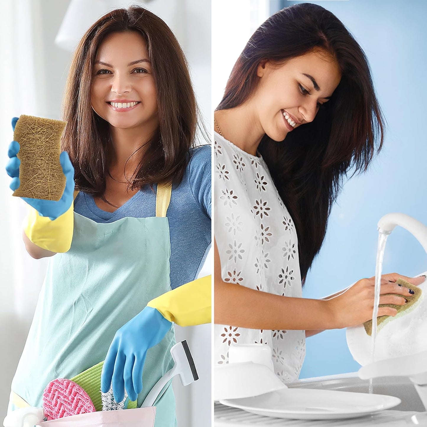 Natural Kitchen Sponge - Biodegradable Compostable Cellulose and Coconut Scrubber Sponge - Pack of 12 Eco Friendly Sponges for Dishes