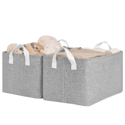 StorageWorks Storage Bins, Shelves Baskets for Organizing, 45L Extra Large Fabric Closet Organizers with Handles, Metal Frame, Brown and White, 2-Pack