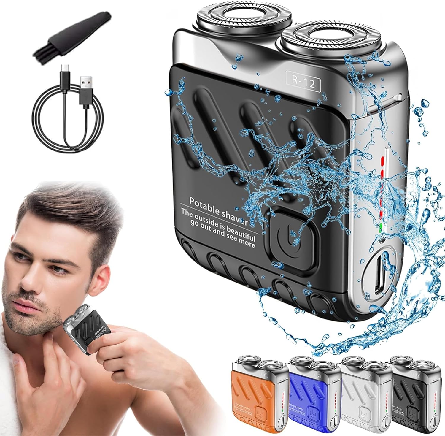Skywortl Mini Shaver, Beard Shaver, Beard Shaver Mini and Portable Suitcase Design, Mini Portable Electric Shaver for Men Waterproof, Shaver Mini and Portable Double-Ring Magnetic Cutter (Black)