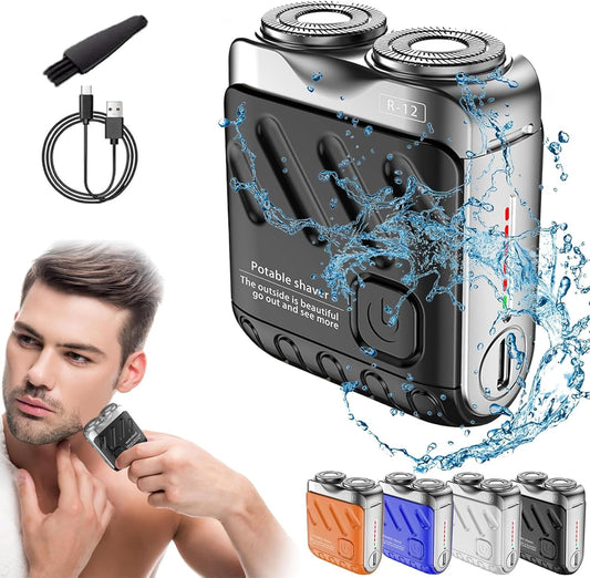 Skywortl Mini Shaver, Beard Shaver, Beard Shaver Mini and Portable Suitcase Design, Mini Portable Electric Shaver for Men Waterproof, Shaver Mini and Portable Double-Ring Magnetic Cutter (Black)