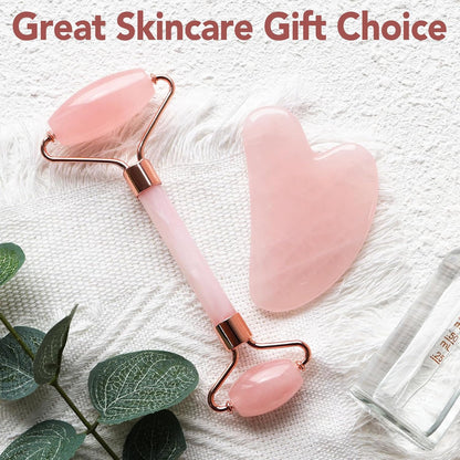 Huefull Rose Quartz Roller & Gua Sha Set