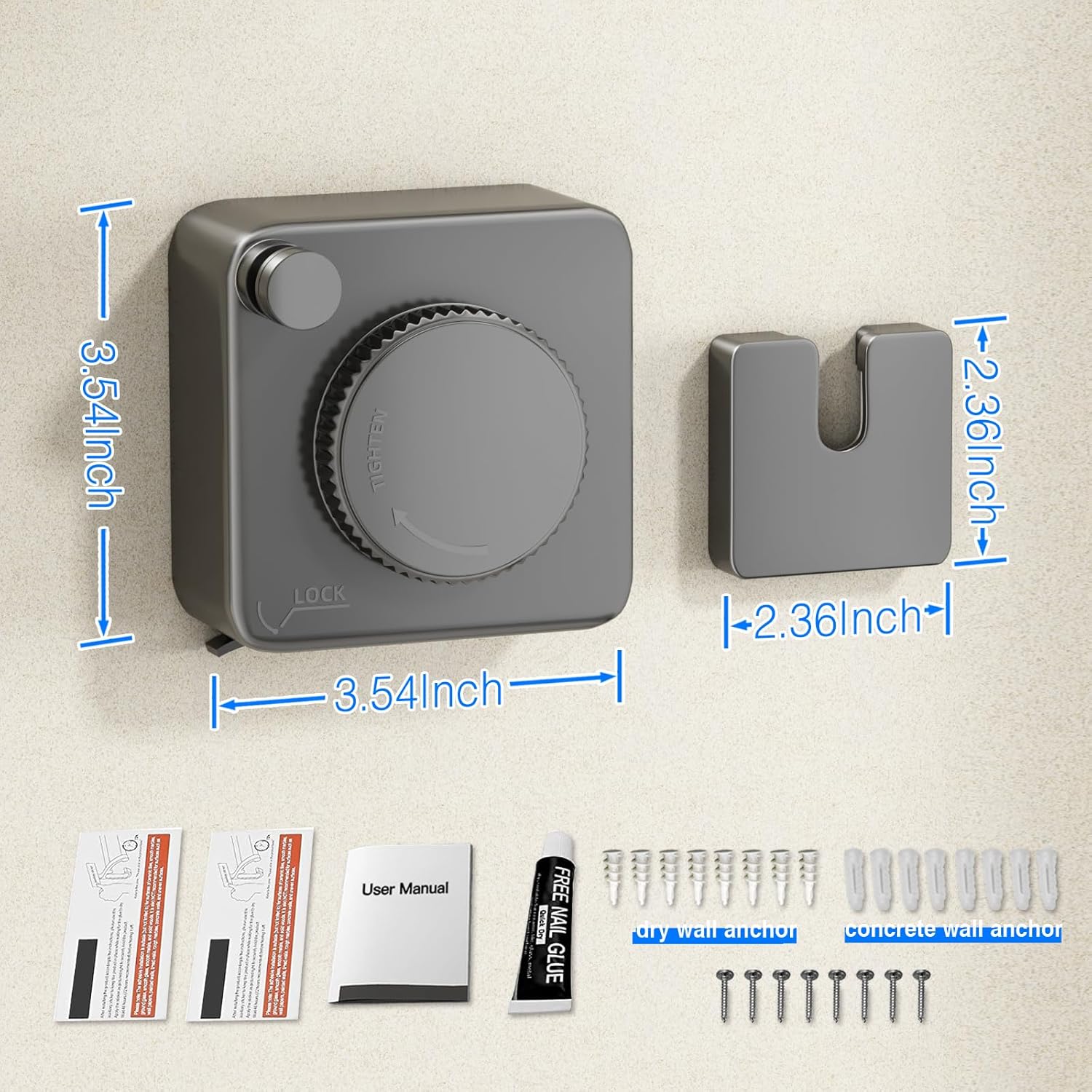 Retractable Clothesline Indoor, Non-Sagging Outdoor Clothes Line Retracting Heavy Duty Clothes Drying Laundry Line Wall Mounted Stainless Steel Line-15.1 Feets(Square-Gray)