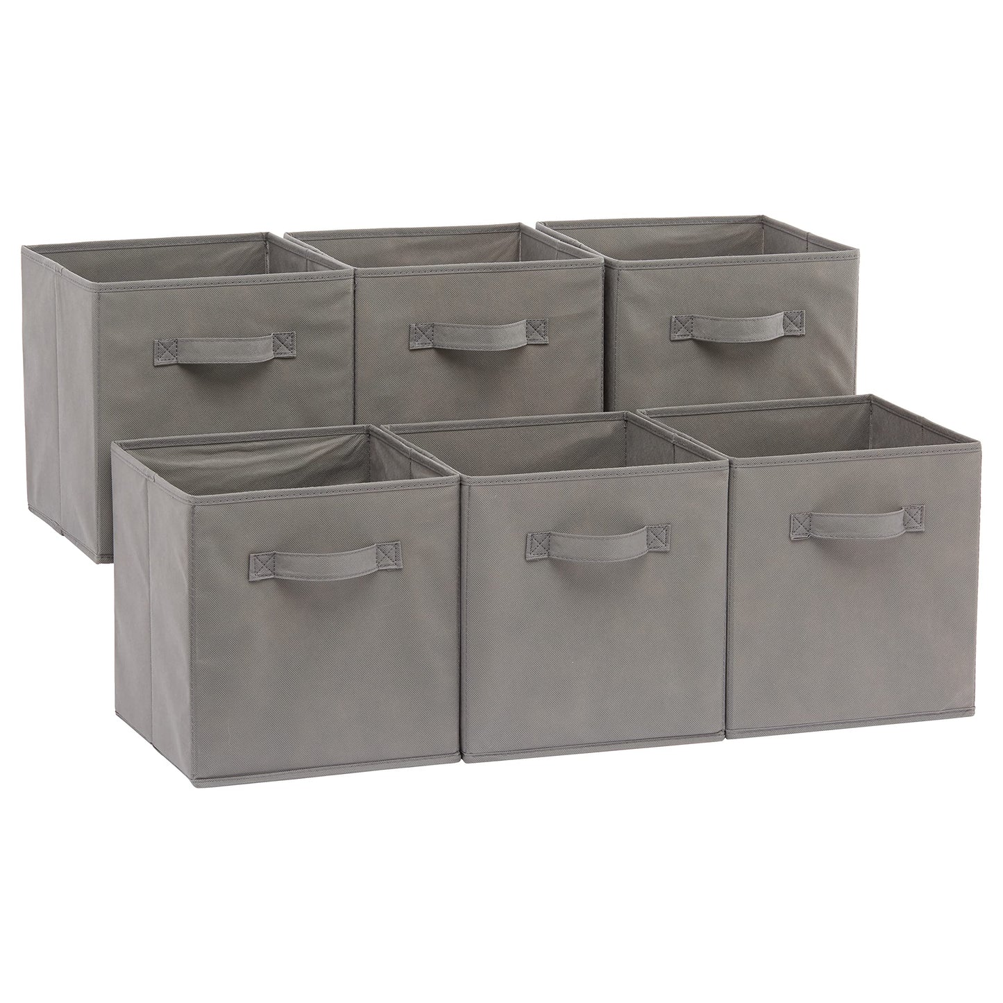Amazon Basics Cube Organizer Storage Bins Handles, Collapsible Fabric, Pack of 6, 13"x13"x13", Gray