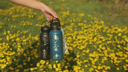 Water Bottle with Straw Lid | 32 oz Engraved Stainless Steel Insulated with Strap | Botanical, Flower & Succulent Themed